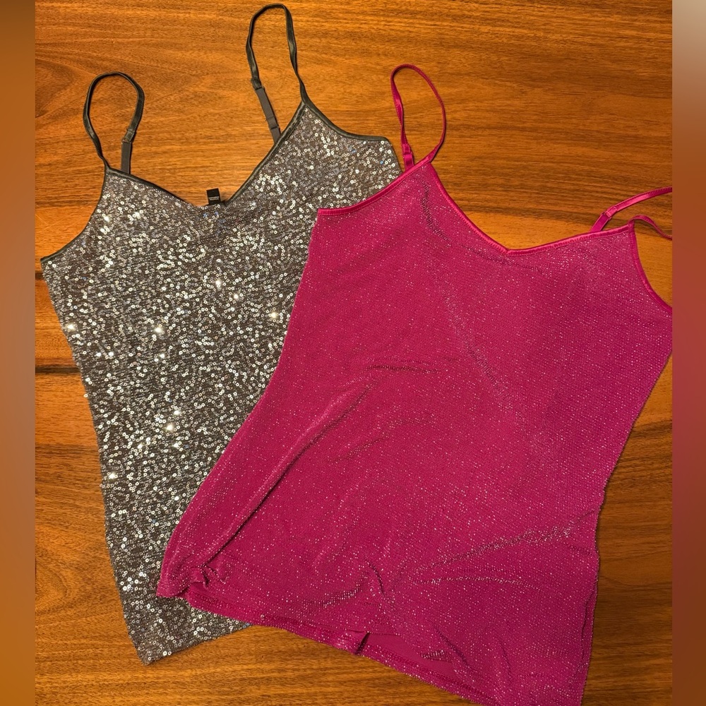 Express Sparkling Sequin Camisole Tops - Silver and Pink
